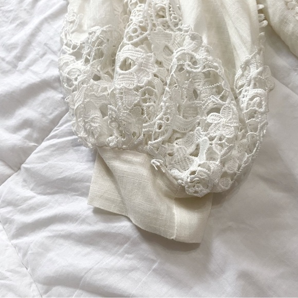 MIHO CREAM BUTTON FRONT EMBROIDERED PUFFY BOHEMIAN TUNIC BLOUSE - Picture 10 of 12